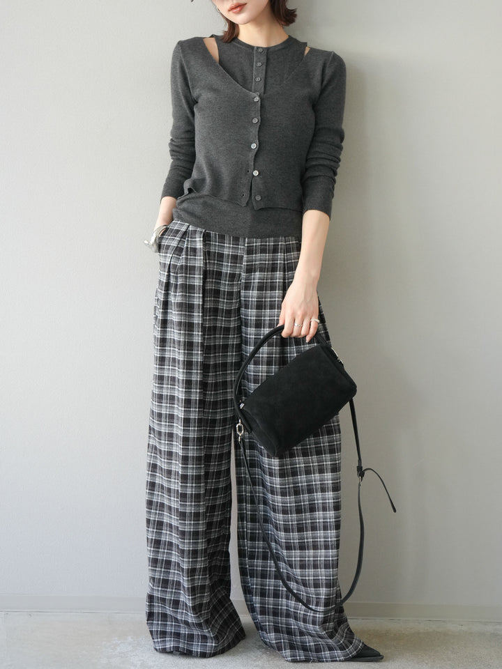 [予約]レイヤードデザインニットカーディガン/チャコール