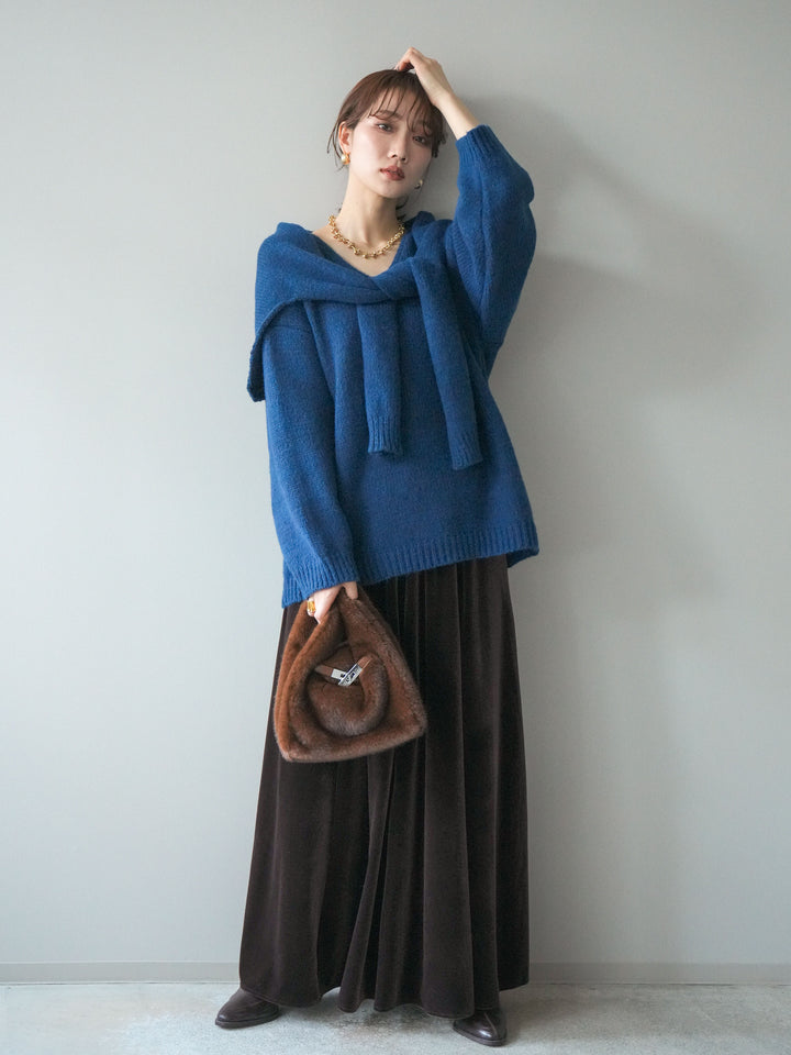 [予約]ベロアフレアスカート/brown