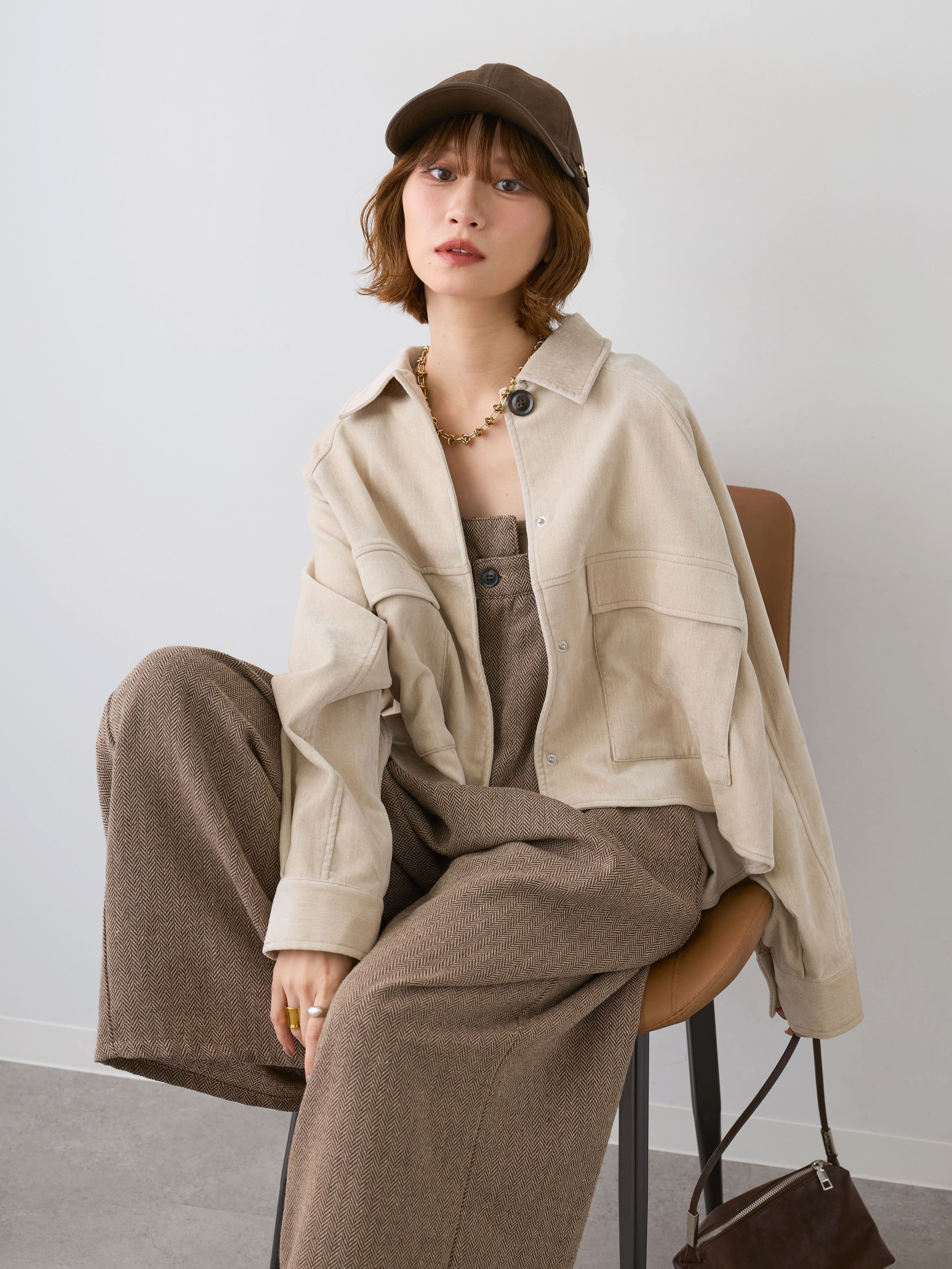 BRILL ヘリンボーンサロペット　ブラウン　36 SET]ヘリンボーンサロペット+ヘリンボーンサロペット(2set) – Lumier