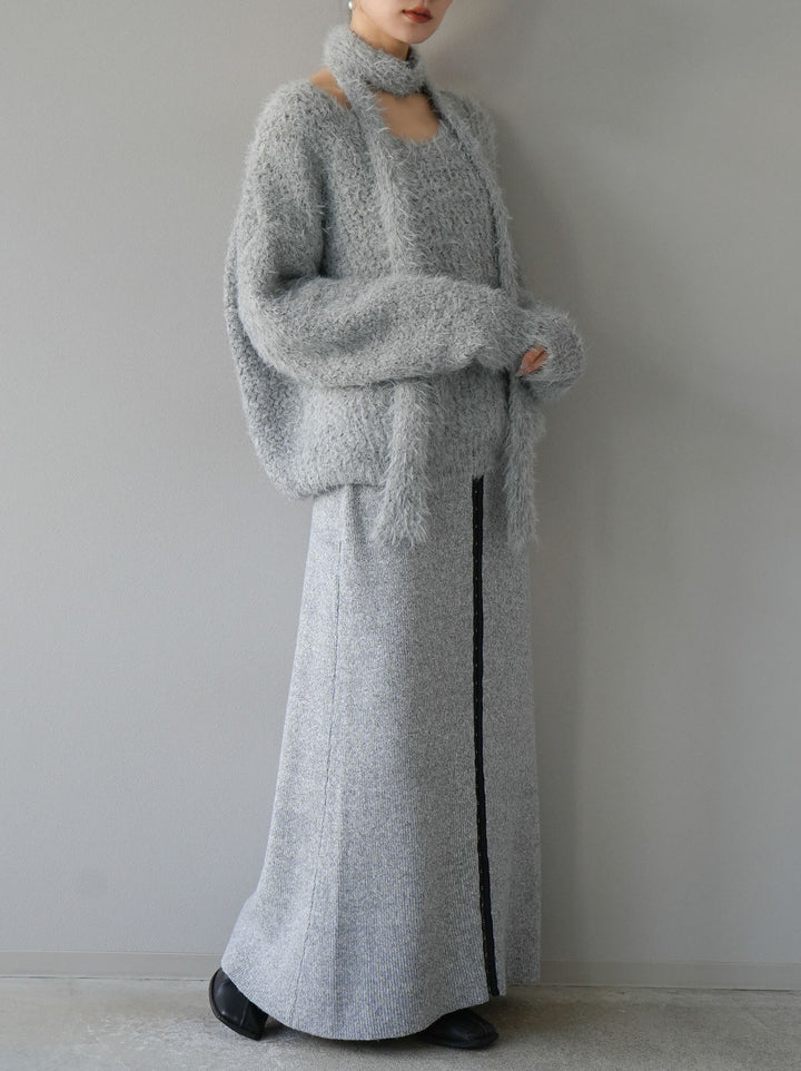 [預訂] 鉤花多向針織半身裙/灰色