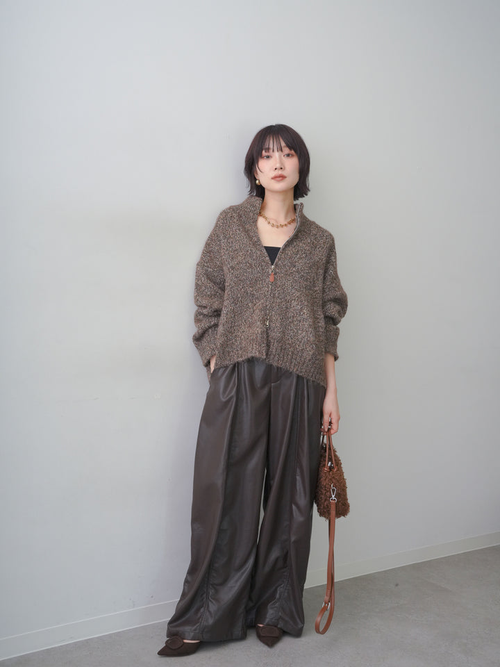 【套裝】混色雙拉鍊針織衫 + 混色雙拉鍊針織衫（兩件套）