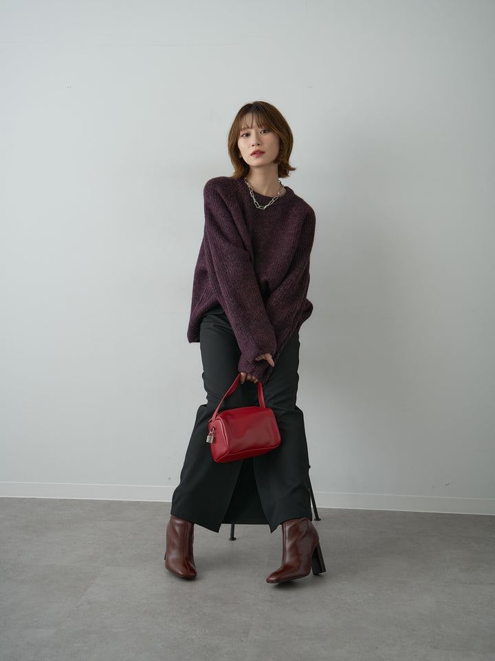[SET]メランジクルーネックワイドプルオーバー+クレープデシンフラップ付きストレートスカート(2set)