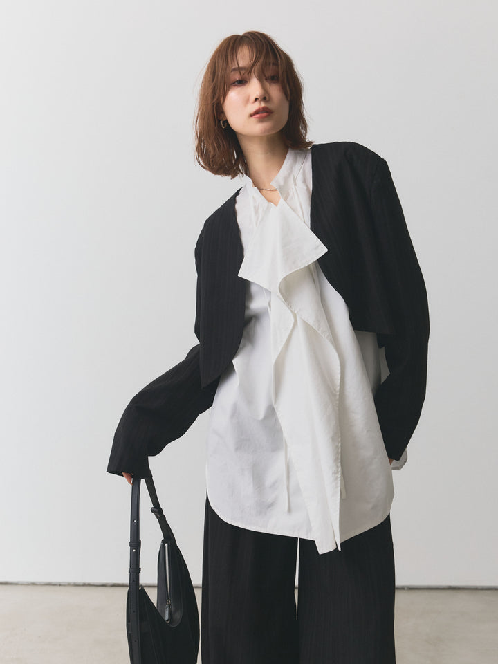 【Allure】[SET]ヘリンボーンショートジャケット＆ワイドパンツSET UP+ヘリンボーンショートジャケット＆ワイドパンツSET UP(2set)