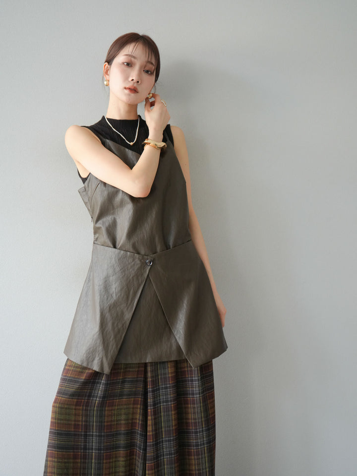 [予約]レイヤードレザーキャミソールチュニック/ブラウン