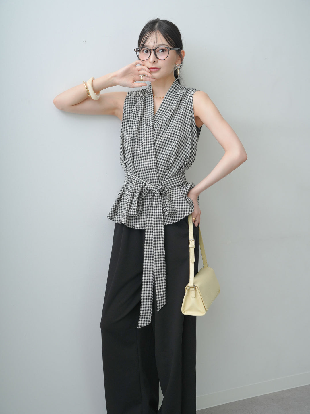 [SET]ウエストタイジレブラウス+リラックスドレープスウェットパンツ(2set)