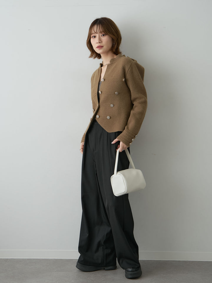 [SET]ナポレオンニットジャケット+ツイルタックワイドパンツ(2set)