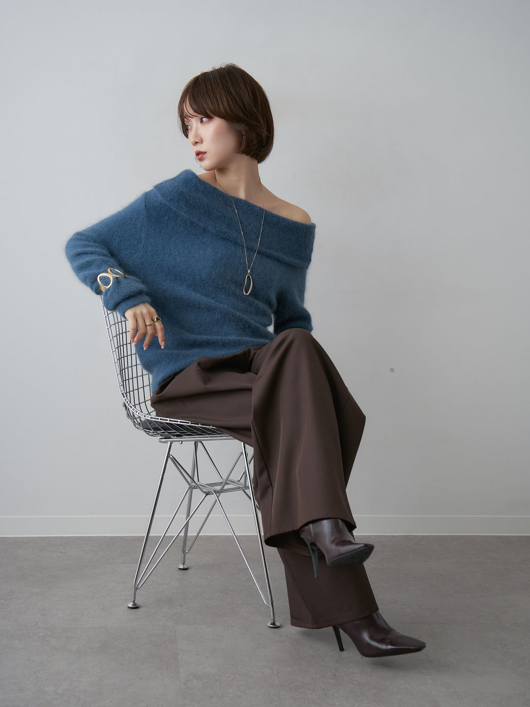 [SET]オフショルソフトシャギーニットトップス+オフショルソフトシャギーニットトップス(2set)