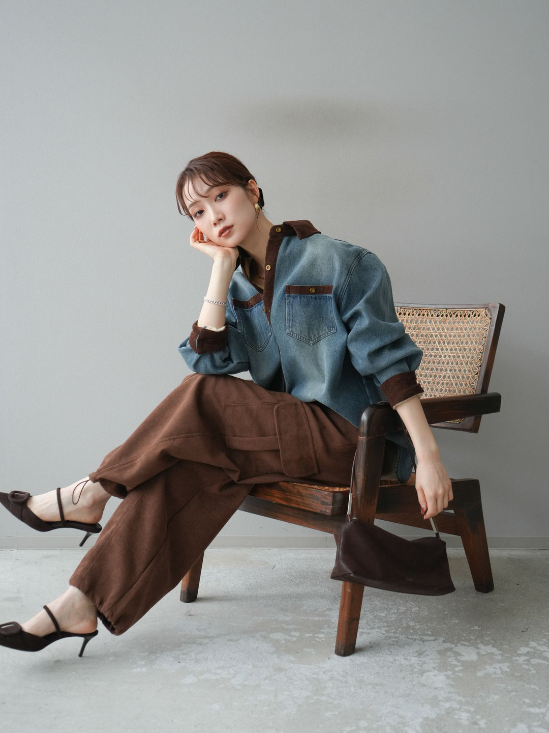 [予約]裏起毛コーデュロイ襟デニムシャツジャケット/ blue