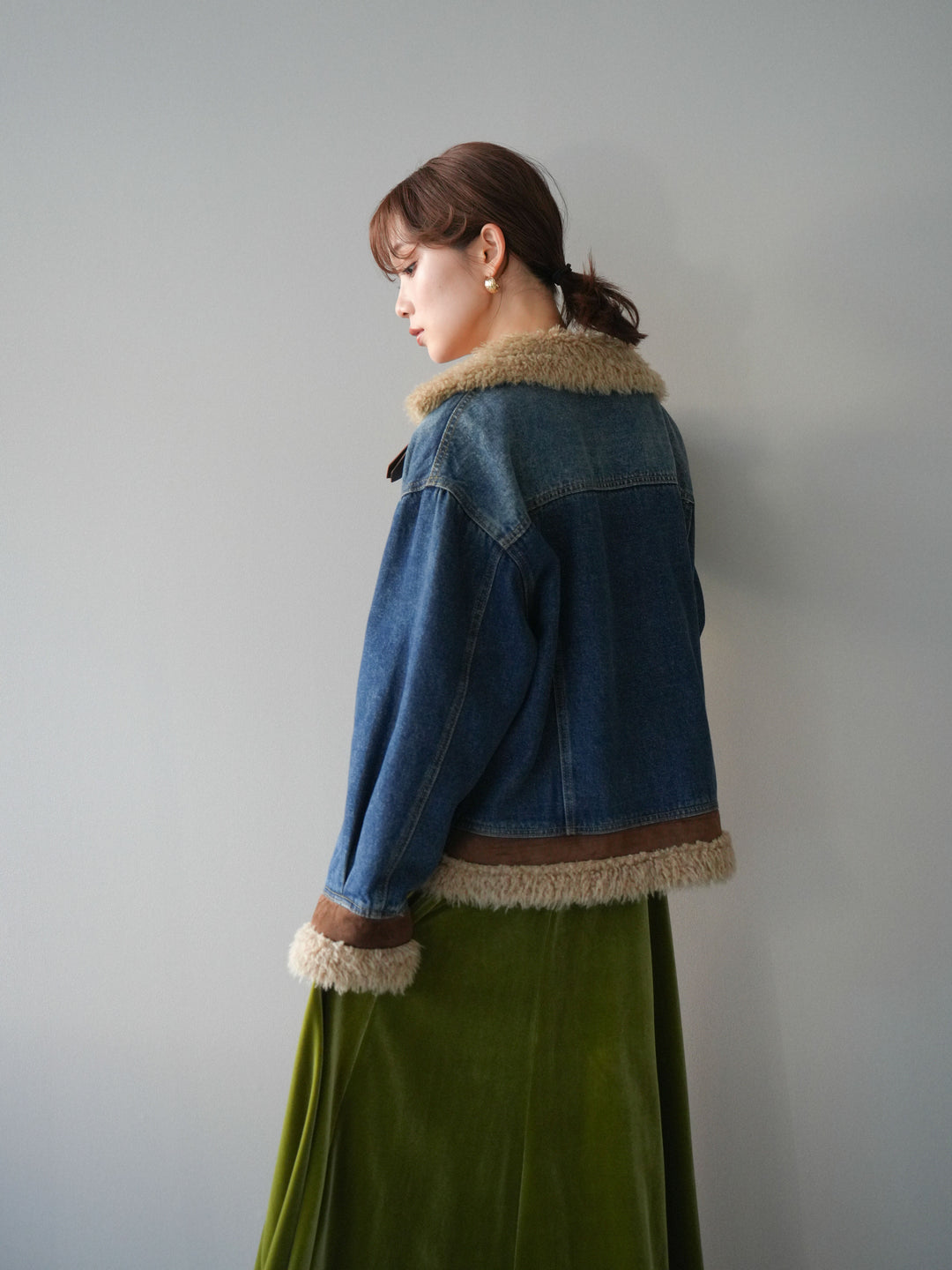 [予約]スタンドカラーファー×デニムジャケット/blue