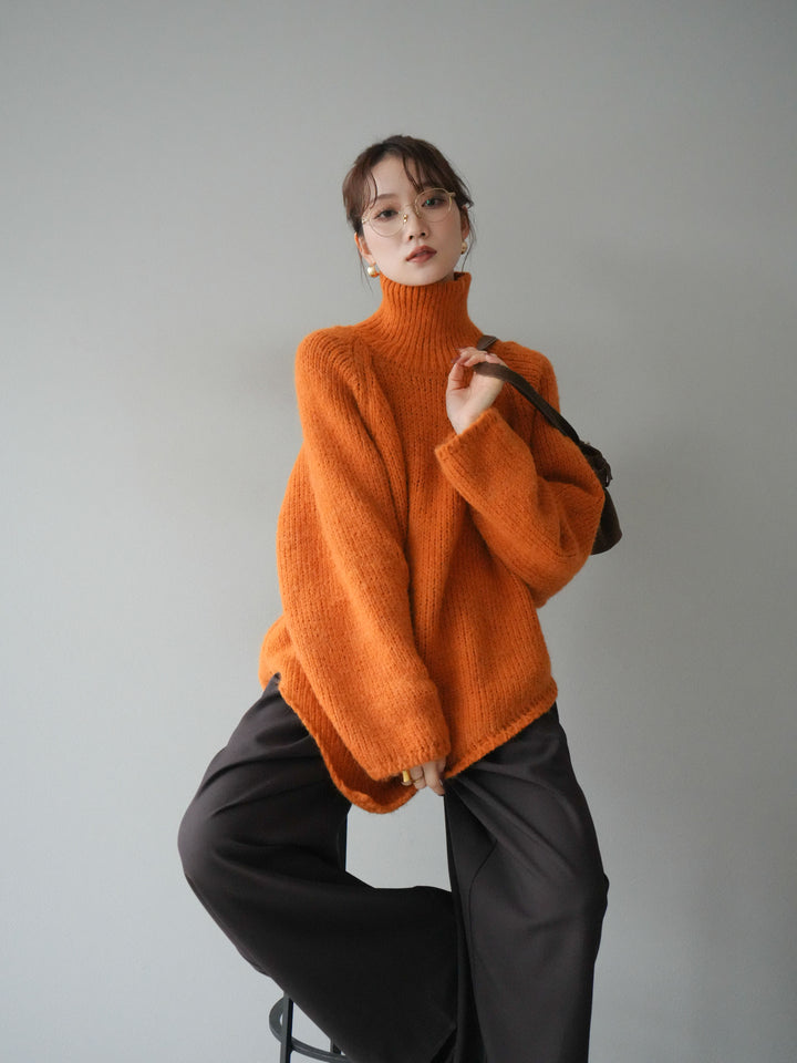 [予約]アシンメトリーハイネックニットプルオーバー/orange