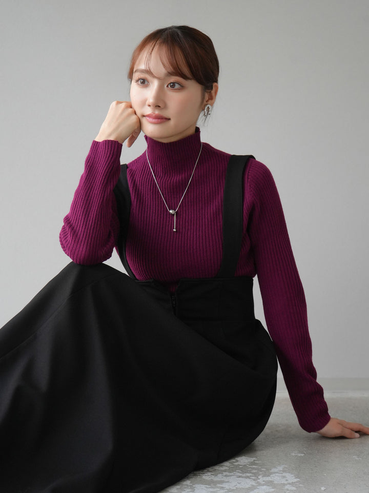 [預訂] 瓶頸式羅紋針織上衣/酒紅色