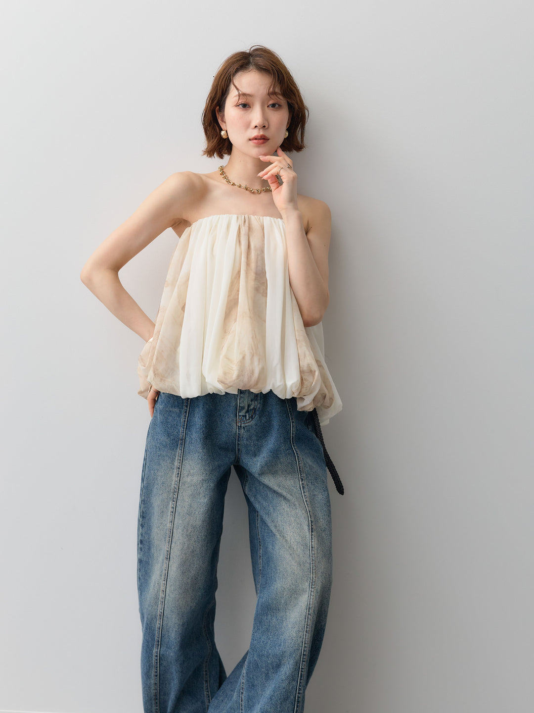 [予約]シフォンバルーンベアトップス/beige