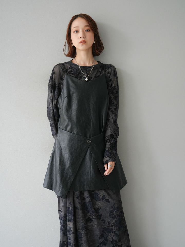 [予約]レイヤードレザーキャミソールチュニック/ブラック