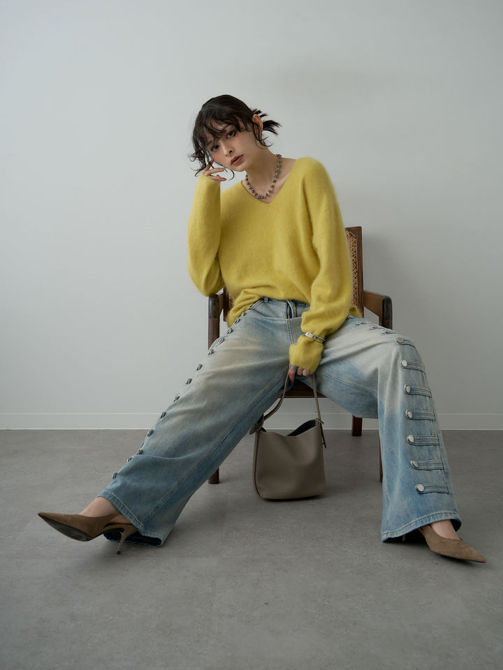 [SET]カシミア混フェザータッチVネックニットトップス+選べるアクセセット(2set)