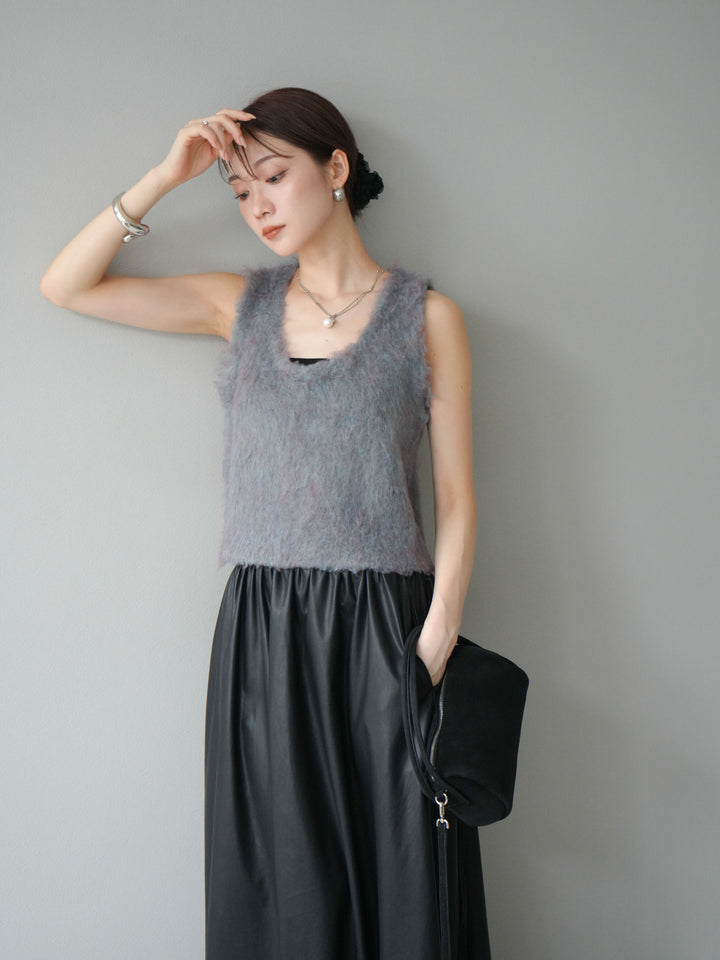 [予約]ミックスシャギーUネックベスト/グリーン