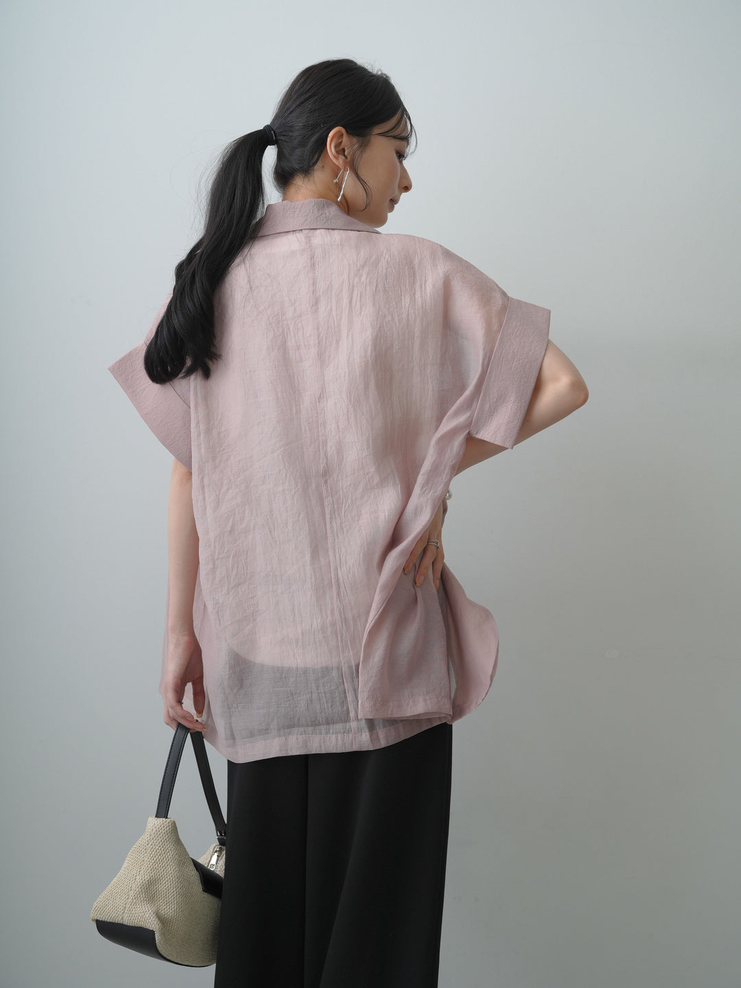 [SET]シアーオーバー半袖ジャケット+ショルダータックノースリーブオーバーTEE(2set)