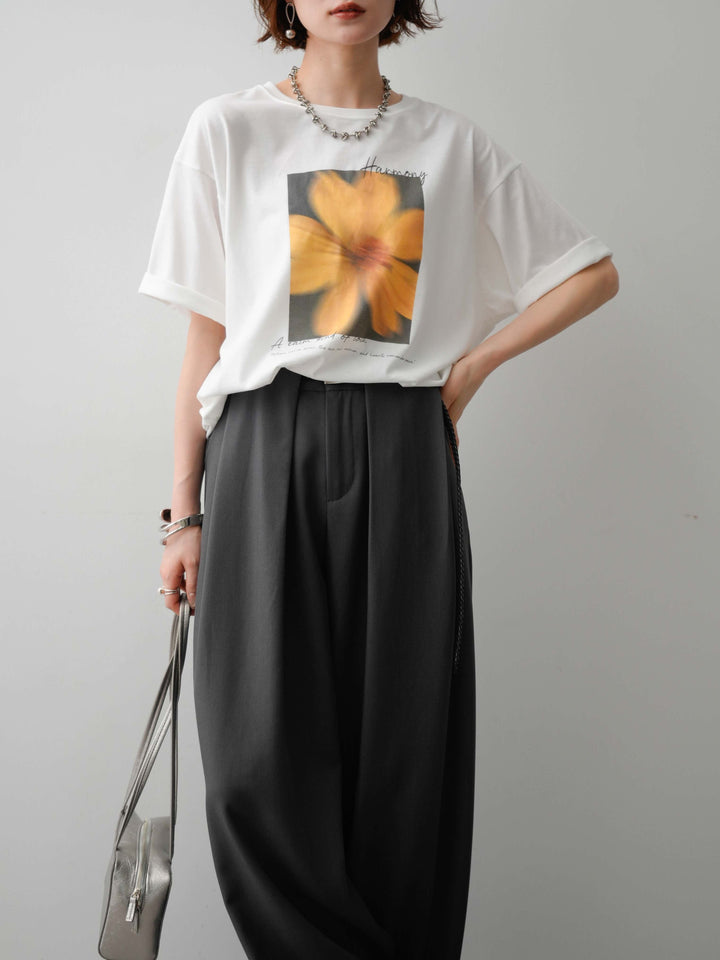 [SET]フラワーフォトTEE+ベルトループデザインワイドパンツ(2set)