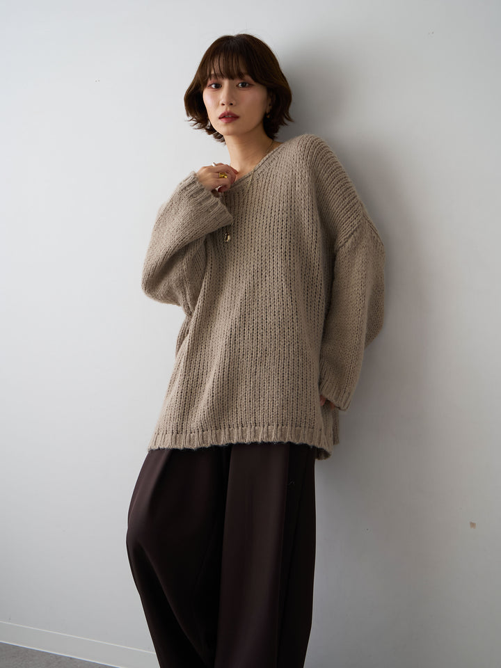[予約]オーバーサイズドロップショルダーニットプルオーバー/beige