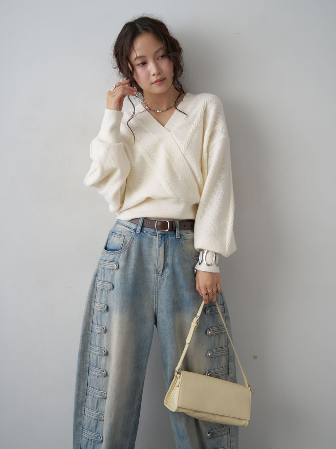 [SET]カシュクールミックスケーブルニットトップス+カシュクールミックスケーブルニットトップス(2set)