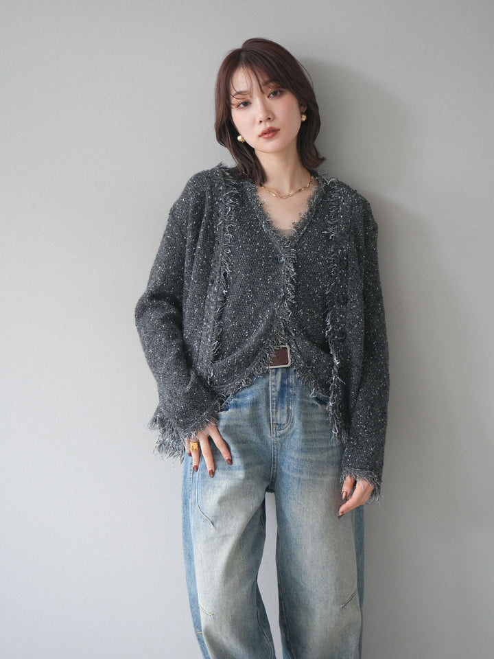 [予約]ネップフリンジニットカーディガン/ gray