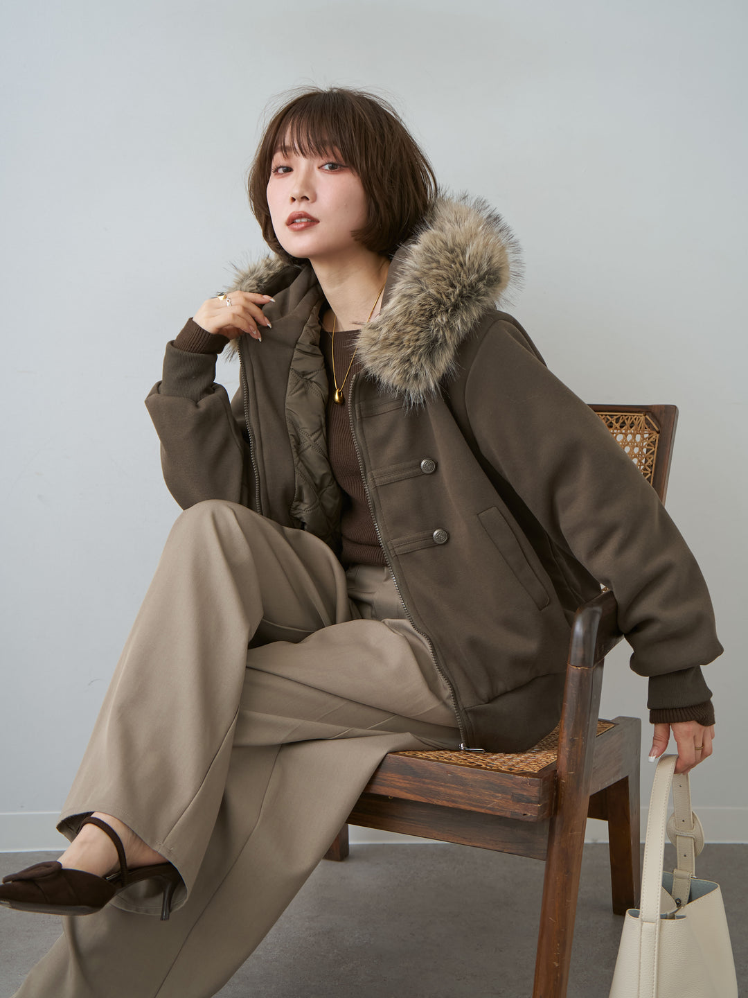 [SET]ナポレオンスウェットパフブルゾン+ツイルタックワイドパンツ(2set)