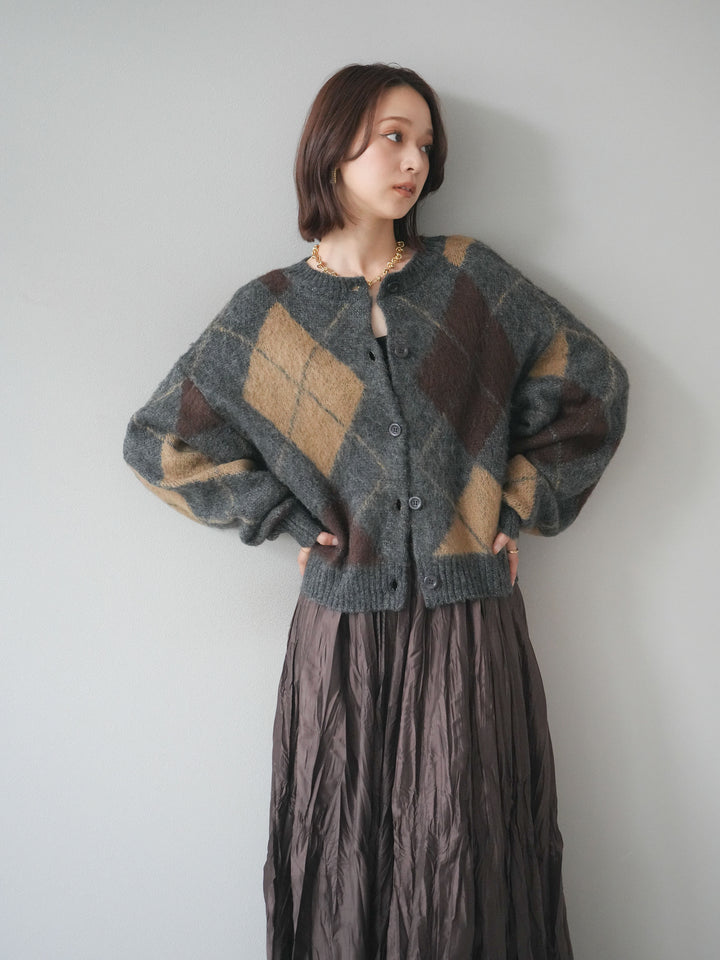 [予約]モヘアタッチアーガイルニットカーディガン/charcoal
