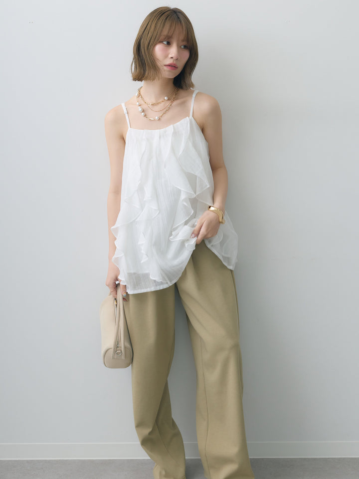 [SET]フロントラッフルシアーキャミソール+リラックスドレープスウェットパンツ(2set)