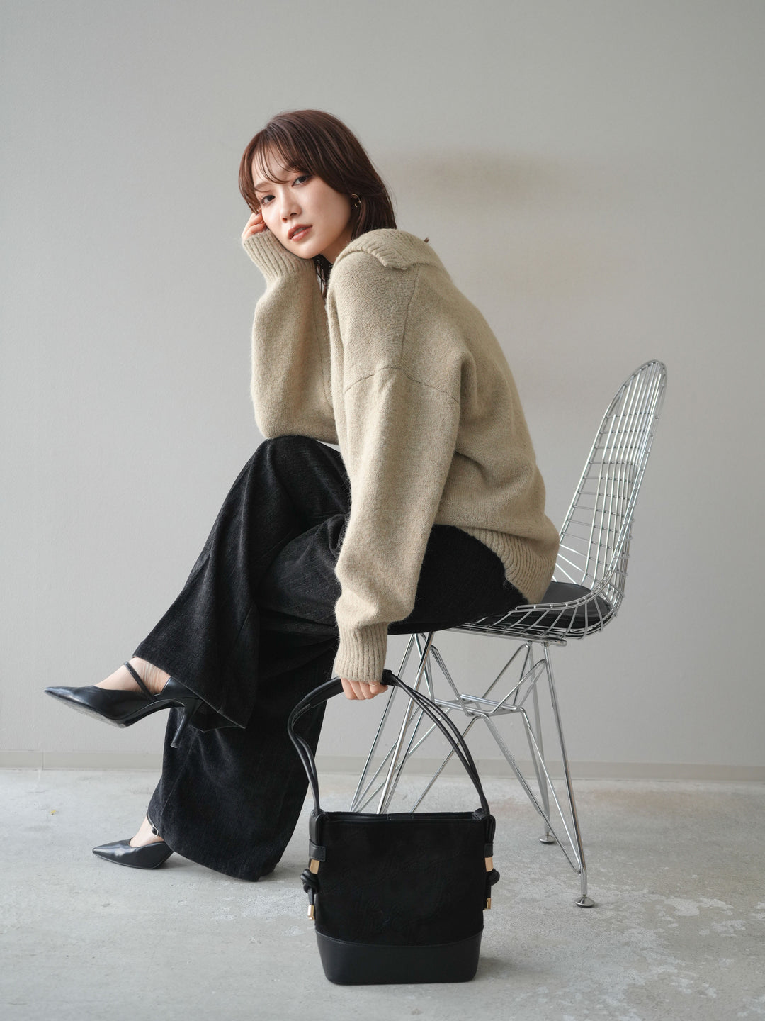 [SET]スキッパーニットプルオーバー+選べるアクセセット(2set)