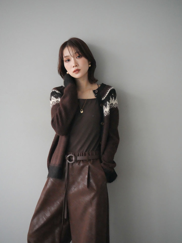 [予約]ノルディック柄ニットカーディガン/brown