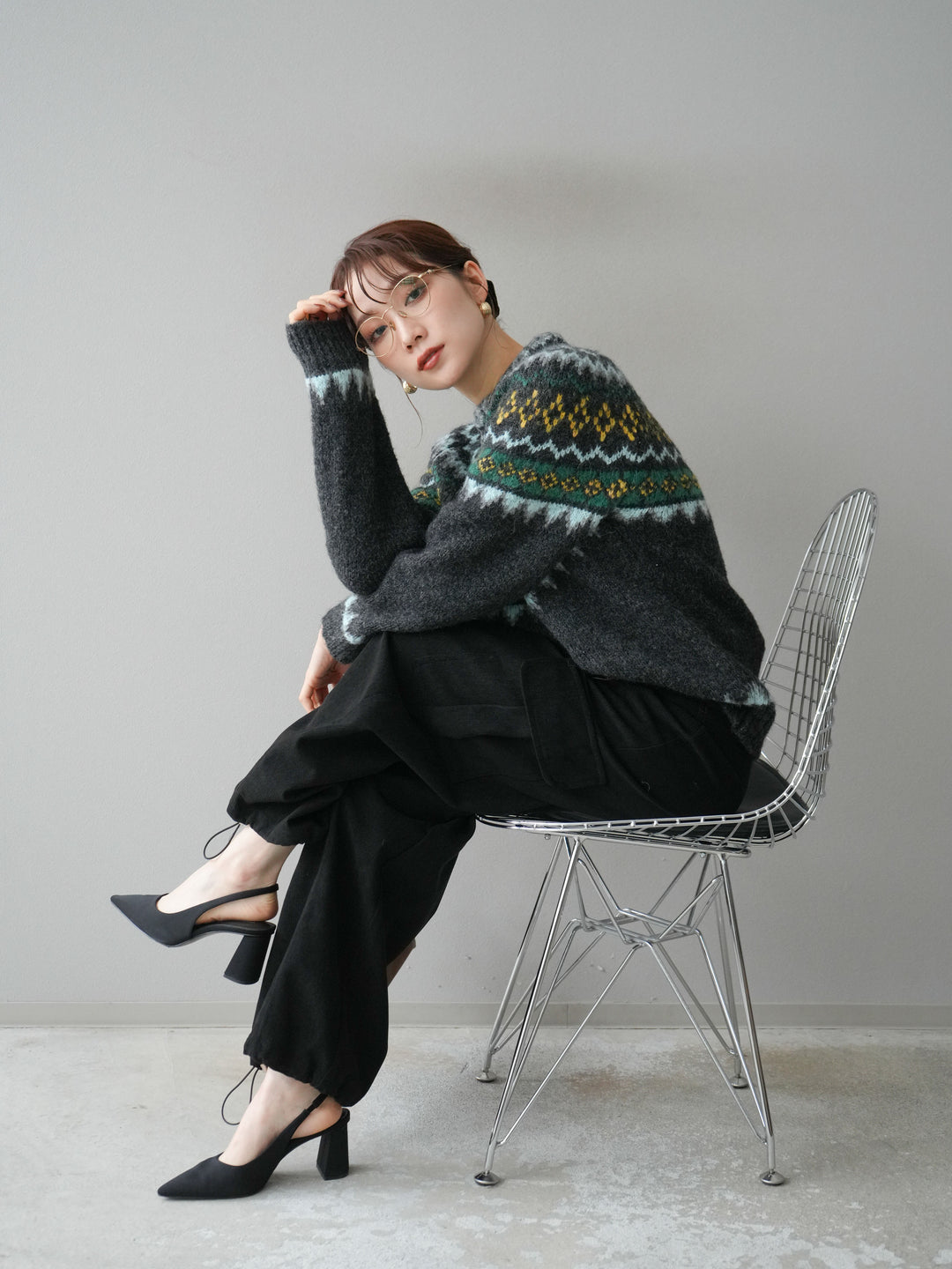 [予約]ウールタッチ求心柄オーバーニットプルオーバー/gray