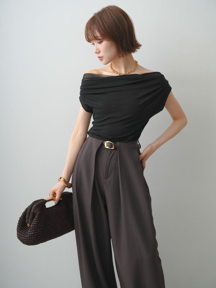 [予約]ネックチュールドレープアシメトップス/black