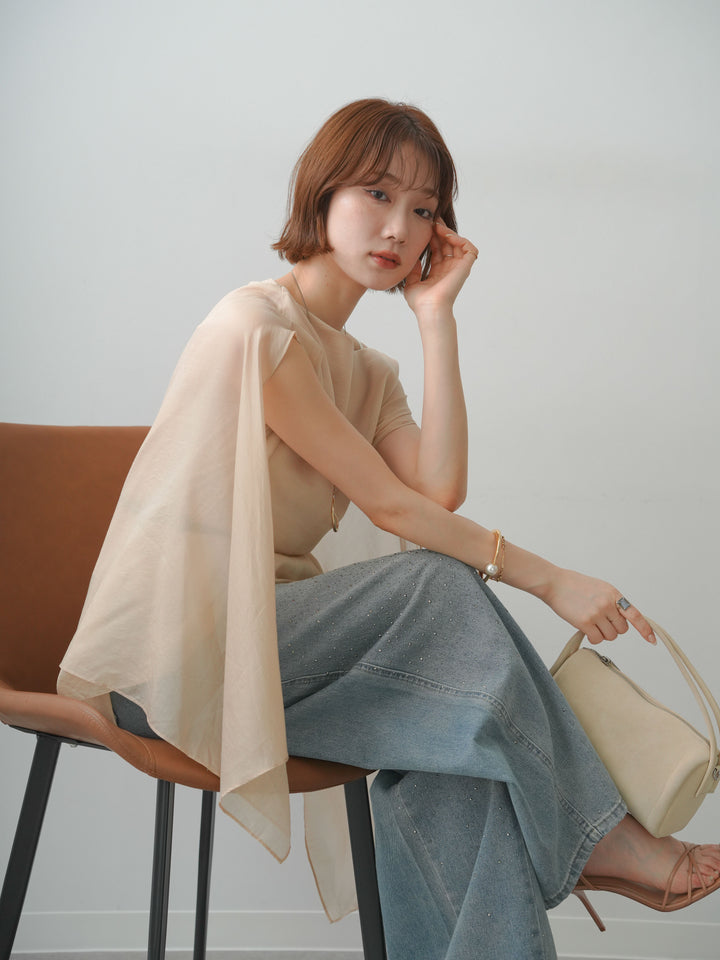 [予約]ベルト付シアーケープレイヤードブラウス/beige