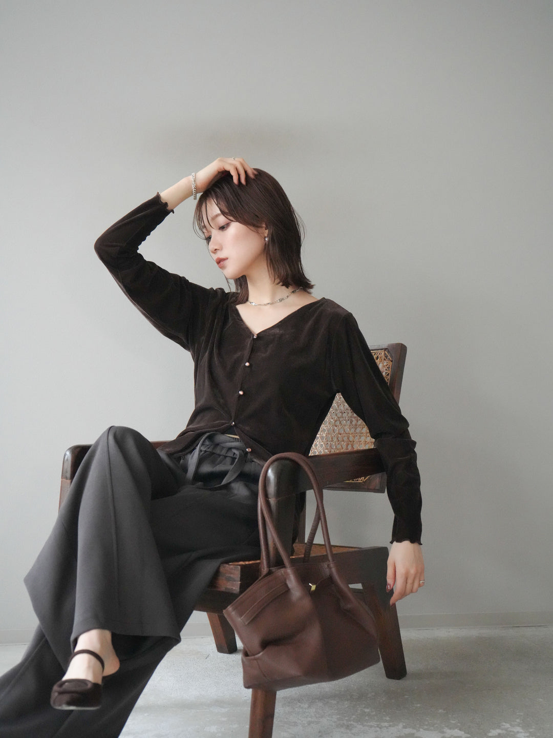 [予約]ベロアカーディガン/brown