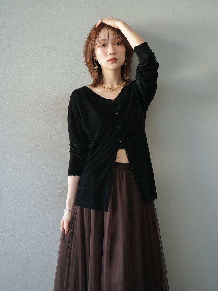 [予約]ベロアカーディガン/black