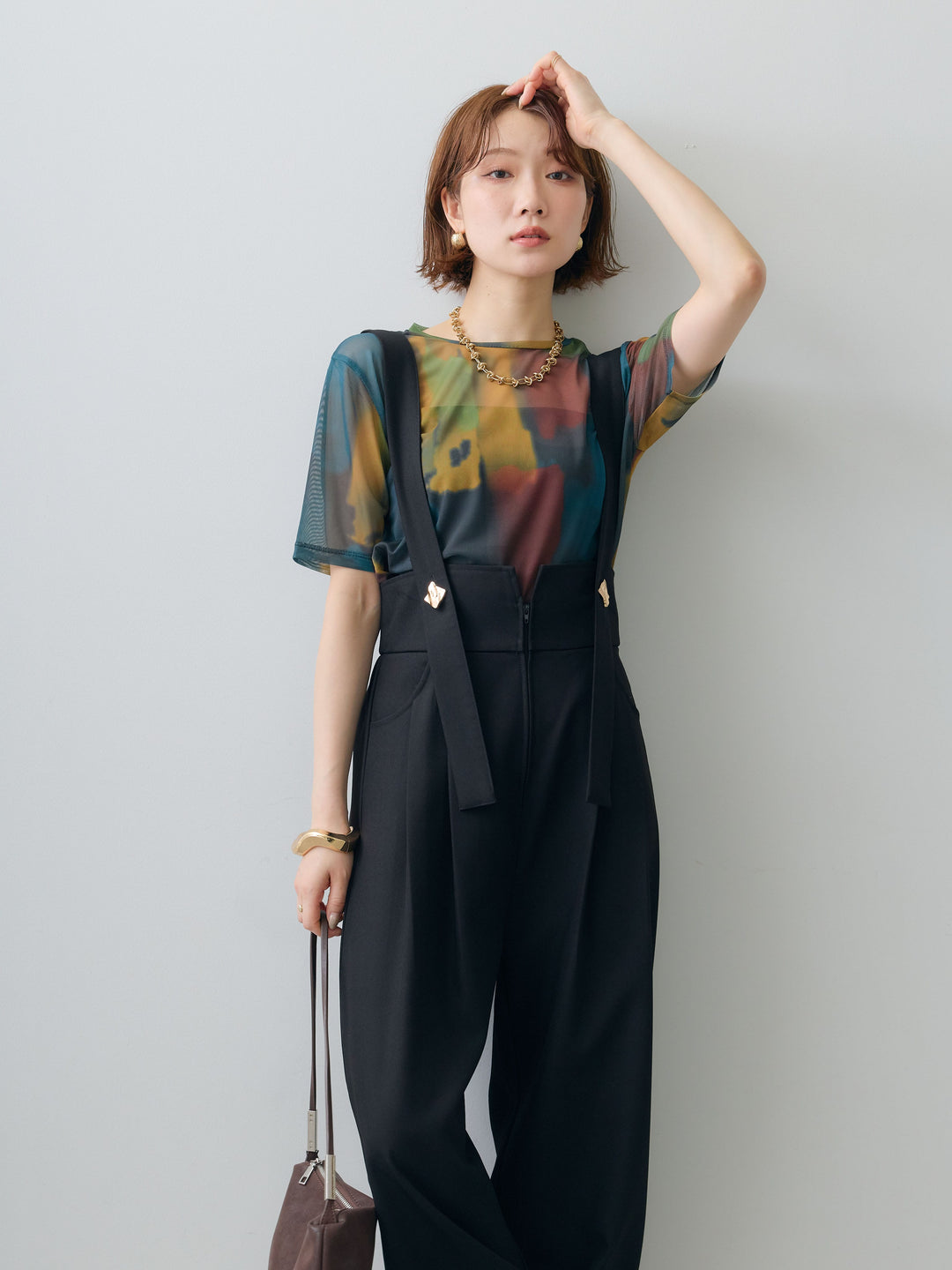 [予約]水彩柄メッシュシアー半袖プルオーバー/sumikuro