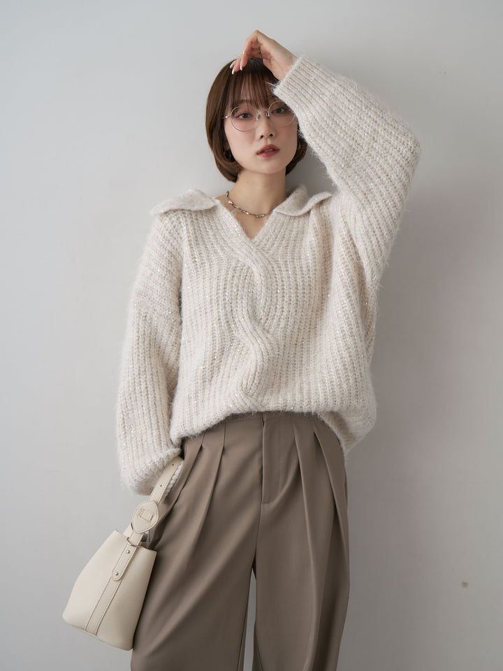 [予約]スキッパースパンリブニットトップス/ivory