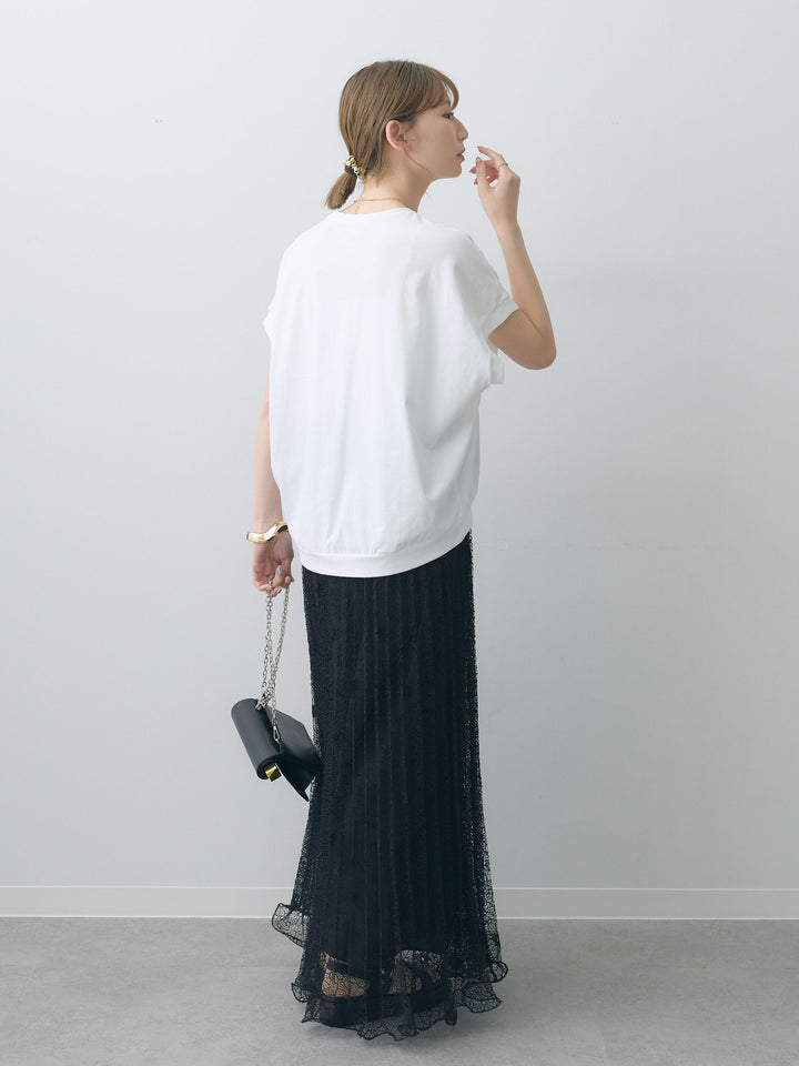 [SET]立体ロゴエンボスTEE +フローラルレースプリーツスカート(2set)