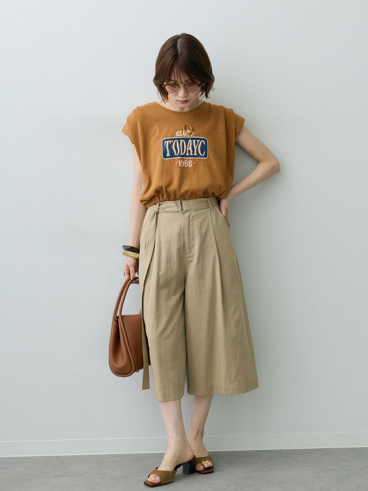 [SET]ヴィンテージロゴドロストTEE+ベルトデザインタックミドルパンツ(2set)