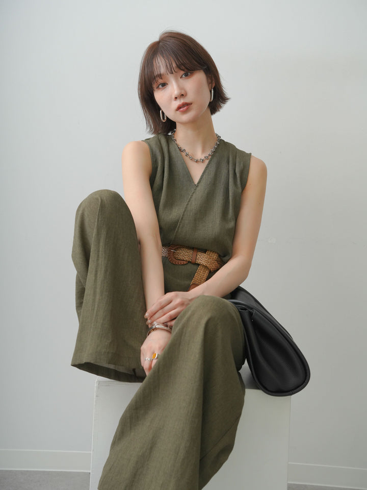 【套裝】繫帶亞麻質感背心和束腰闊腿褲套裝（2套）+繫帶亞麻質感背心和束腰闊腿褲套裝（2套）（2套）