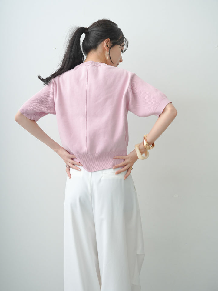 [SET]ゴールドボタンハーフニットカーディガン+ベルトループカーブタックワイドパンツ(2set)