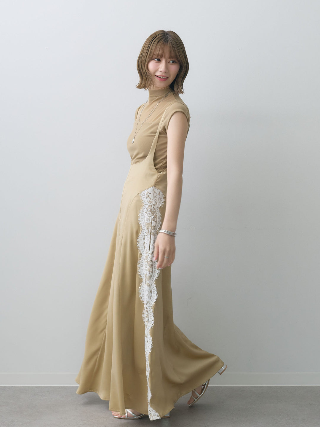 [予約]サイドレースサテンジャンパースカート/beige