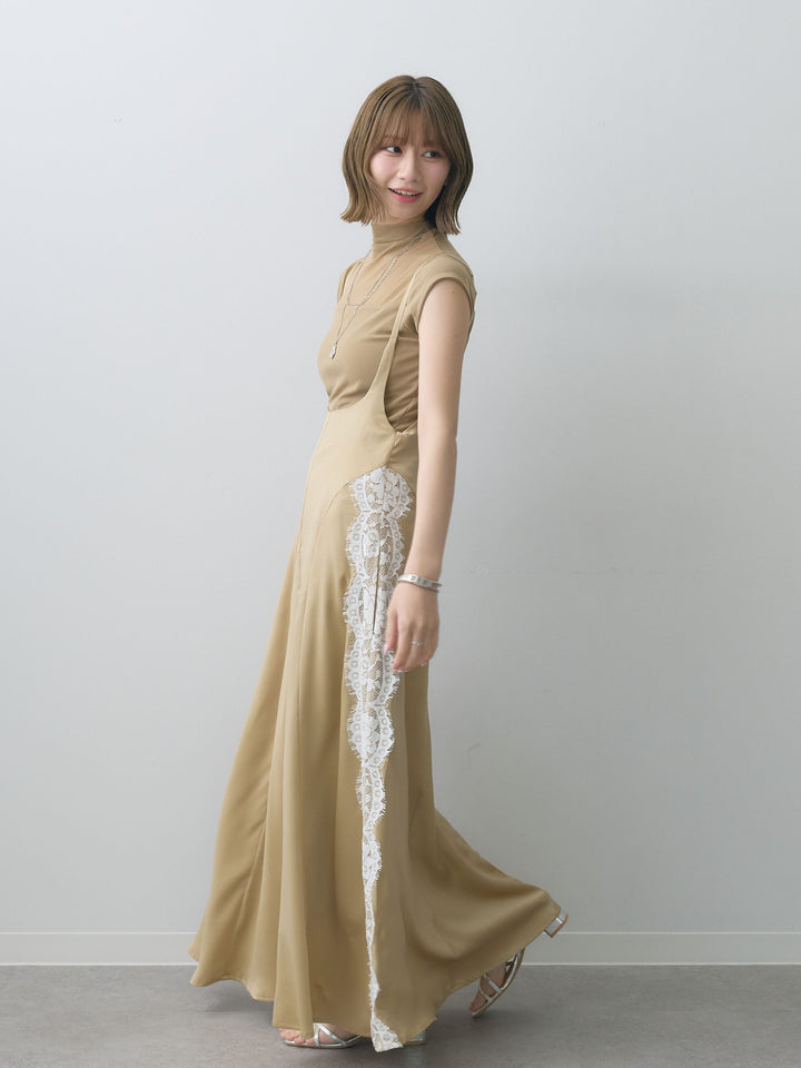 [予約]サイドレースサテンジャンパースカート/beige