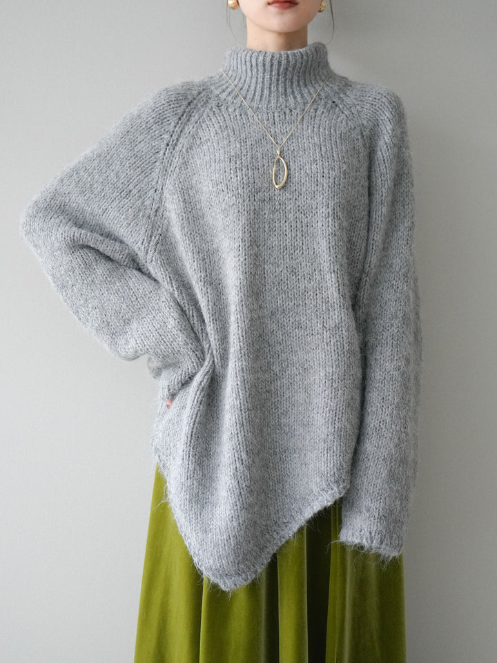 [予約]アシンメトリーハイネックニットプルオーバー/gray