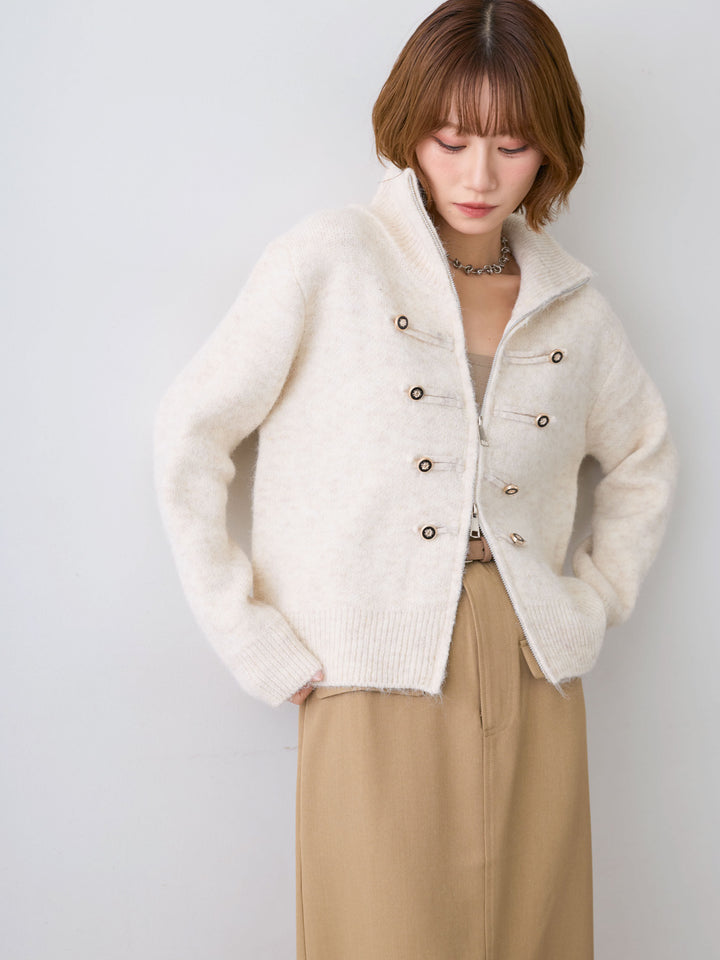 [予約]ナポレオンジップニットカーディガン/beige