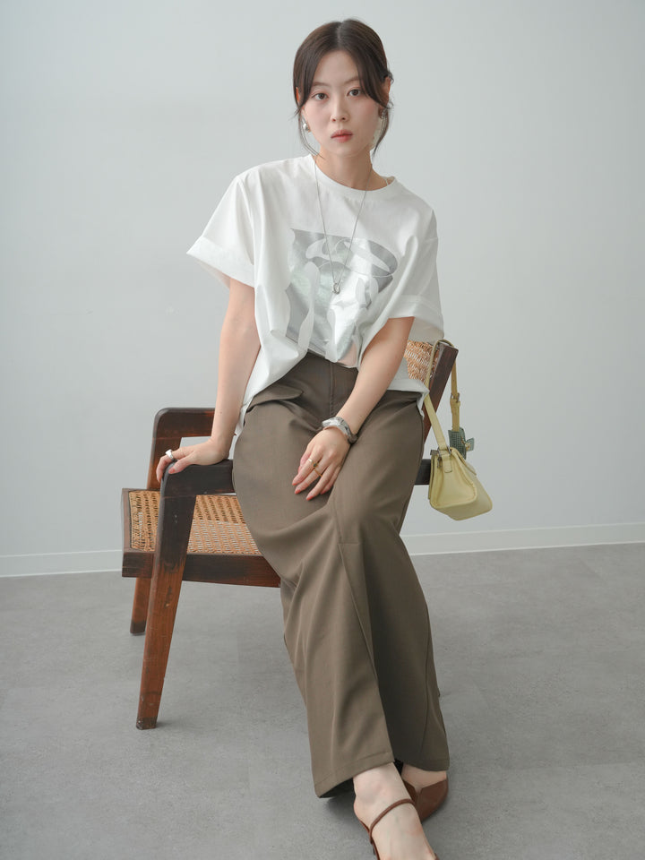 [SET]クールタッチアートロゴオーバーTEE+クレープデシンフラップ付きストレートスカート(2set)