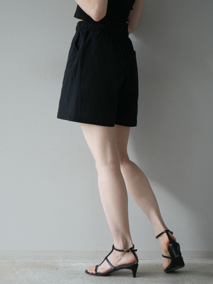 [套裝] 亞麻V領襯衫與短褲套裝（2套）