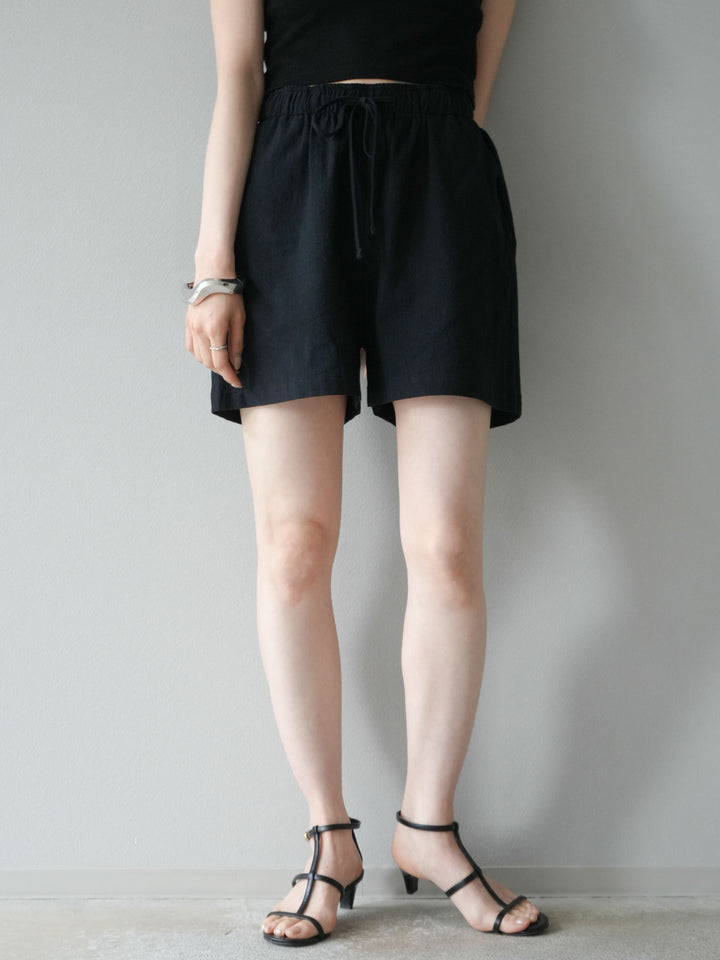 [套裝] 亞麻V領襯衫與短褲套裝（2套）