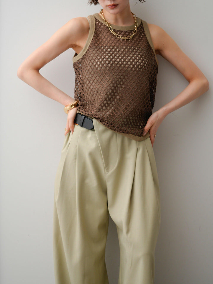 [予約]リブトリムメッシュアメスリトップス/brown