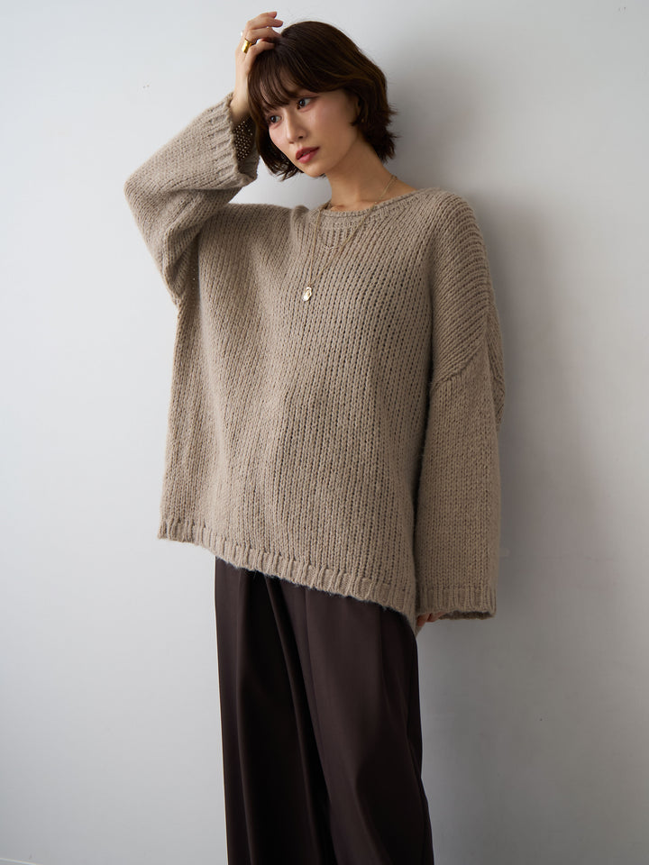 [予約]オーバーサイズドロップショルダーニットプルオーバー/beige