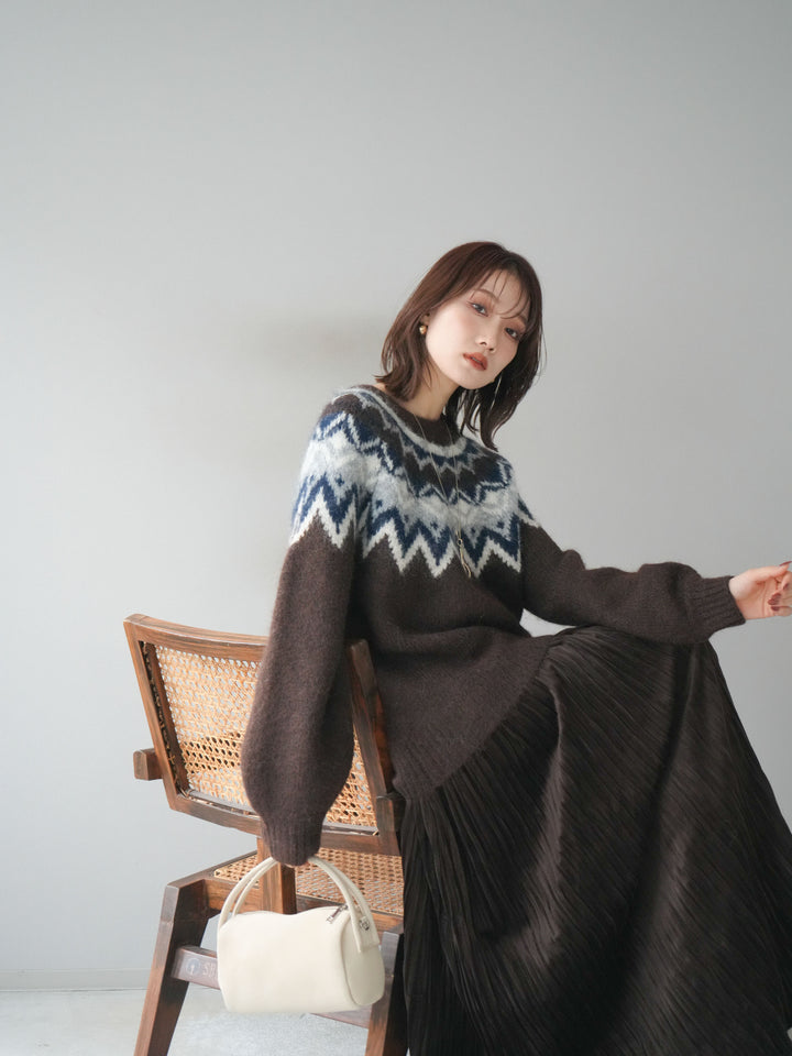 [予約]求心柄オーバーニットプルオーバー/brown